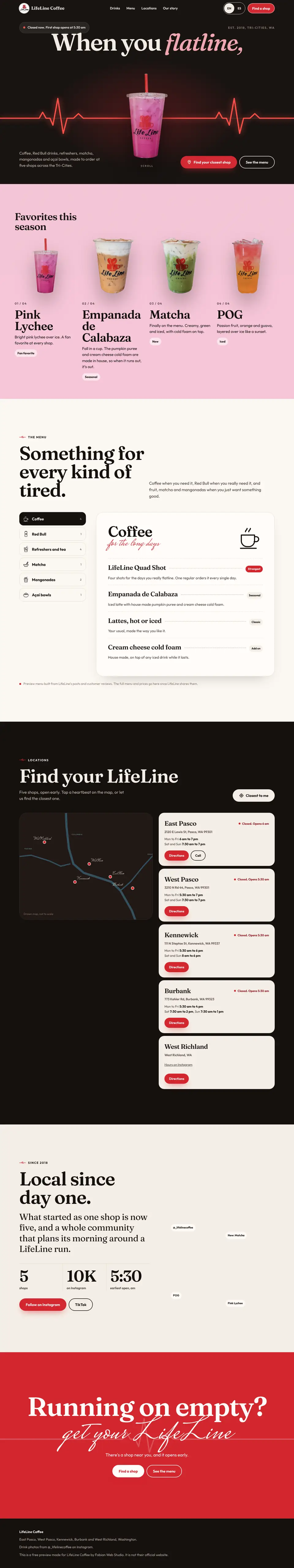 LifeLine Coffee website design